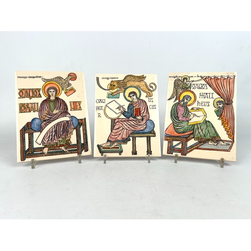 81 - A set of three polychrome printed tiles depicting the Lindisfarne Gospels - fourth quarter 20th cent... 