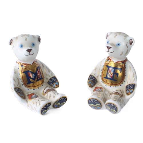 10 - A pair of Royal Crown Derby 'Alphabet Bear' teddy bear paperweights - with iron red printed marks an... 