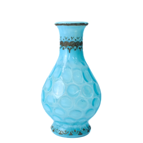 109 - A Victorian turquoise opalescent vaseline glass vase – possibly by Thomas Webb, of baluster form, 25... 