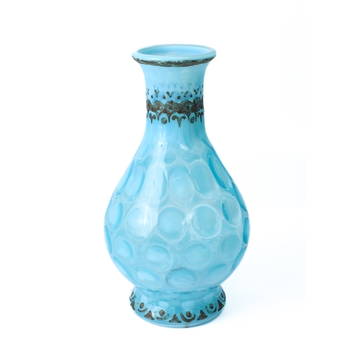 109 - A Victorian turquoise opalescent vaseline glass vase – possibly by Thomas Webb, of baluster form, 25... 