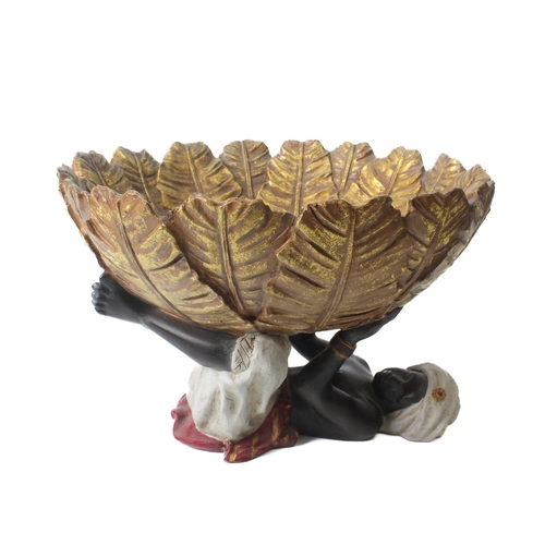 15 - An Empire style gilt and painted blackamoor fruit bowl – modern, cast resin, 17cm high, the bowl 25c... 