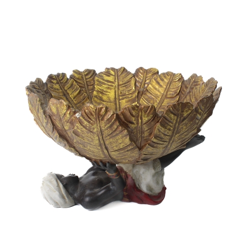 15 - An Empire style gilt and painted blackamoor fruit bowl – modern, cast resin, 17cm high, the bowl 25c... 