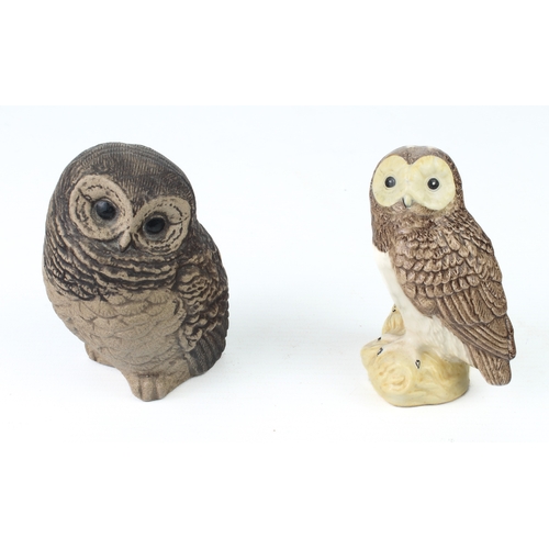 30 - A small collection of Owls in pottery, bone china, glass, carved stone and carved wood - including a... 