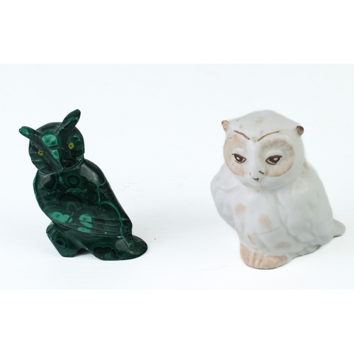 30 - A small collection of Owls in pottery, bone china, glass, carved stone and carved wood - including a... 