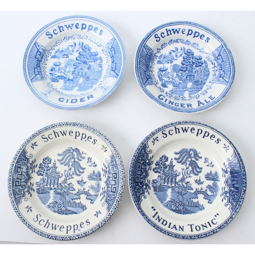 5 - Four Schweppes blue and white transfer printed advertising dishes - second and third quarter 20th ce... 