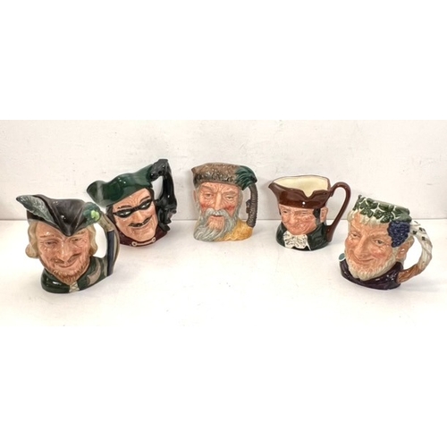 51 - Five large size Royal Doulton Toby Jugs - comprising D8499 Bacchus; D6528 Dick Turpin; D6527 Robin H... 