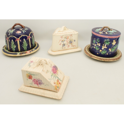 44 - Two 19th century majolica cheese dishes and covers - one in the Aesthetic style, the drum-form lid w... 