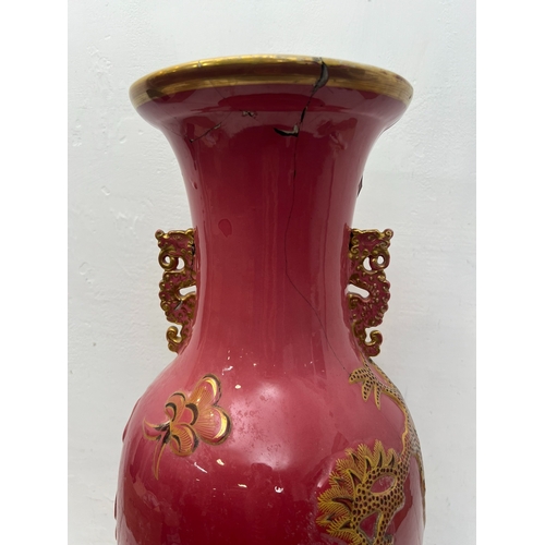 12 - A large 19th century English porcelain hall vase in the chinoiserie taste - baluster form, with ever... 