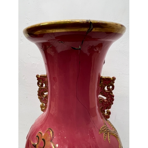 12 - A large 19th century English porcelain hall vase in the chinoiserie taste - baluster form, with ever... 