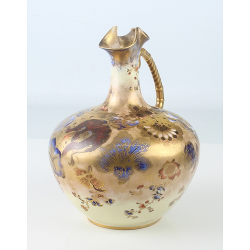 40 - A large Royal Crown Derby porcelain ewer-shaped vase with gilded handle, floral decoration, raised j... 