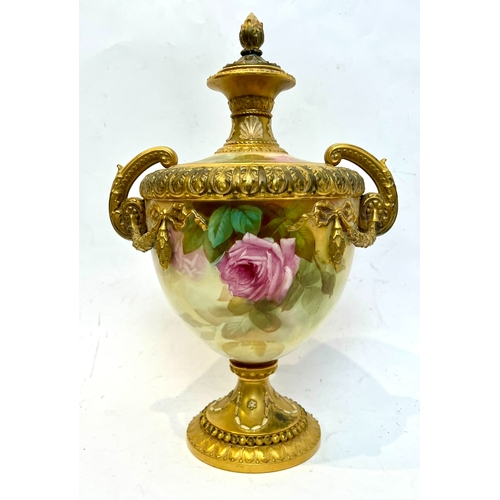 6 - A large Royal Worcester twin handled vase and cover - shape no. 2225, printed factory mark with date... 