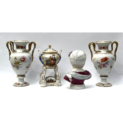 75 - Four pieces of German porcelain, early 20th century - comprising a KPM Berlin pastille burner or pot... 