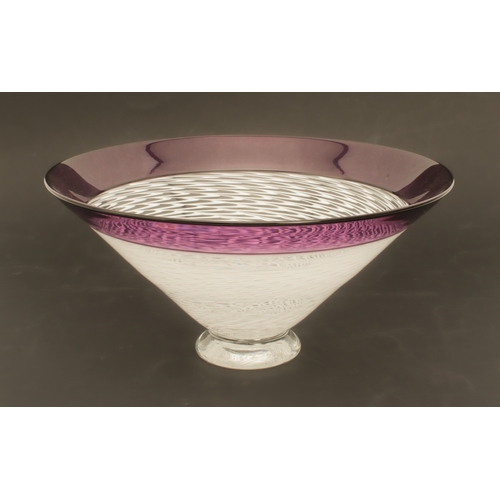 87 - A latticino glass bowl by Michael James Hunter of Twists Glass Studio, Selkirk - the conical bowl wi... 