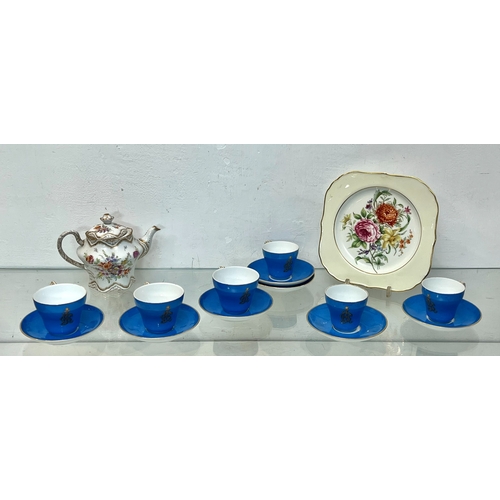 55 - A small group of Continental porcelain - comprising a Dresden teapot, blue painted factory mark, pai... 