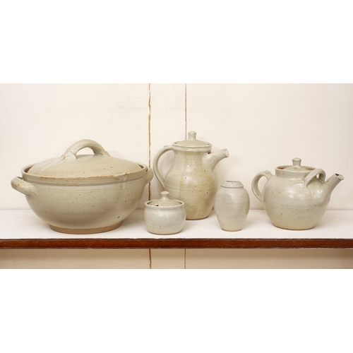 1036 - Winchcombe Pottery: five pieces of stoneware studio pottery - in a mottled cream glaze, comprising a... 