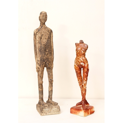 1096 - Jude Jelfs (b.1950): two stoneware nude figures - one a male nude, in an dry ash glaze, 30.2cm high,... 