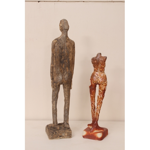 1096 - Jude Jelfs (b.1950): two stoneware nude figures - one a male nude, in an dry ash glaze, 30.2cm high,... 