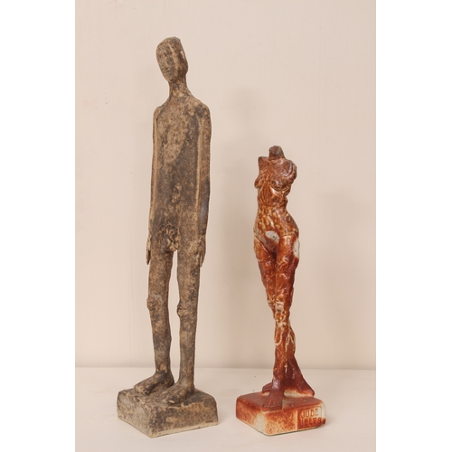 1096 - Jude Jelfs (b.1950): two stoneware nude figures - one a male nude, in an dry ash glaze, 30.2cm high,... 