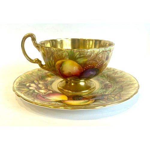 77 - An Aynsley 'Orchard Gold' fruit painted part tea and coffee service - green printed factory marks, w... 