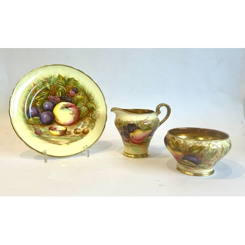 77 - An Aynsley 'Orchard Gold' fruit painted part tea and coffee service - green printed factory marks, w... 