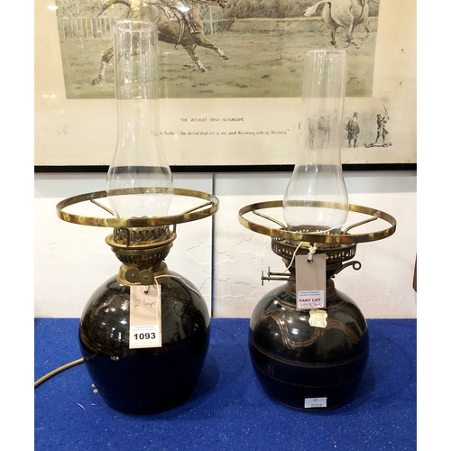 1093 - Winchcombe Pottery: two stoneware studio pottery lamps - both of bulbous ovoid form, one a table lam... 