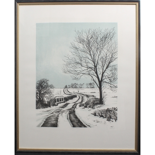 George Guest (British, 1939-2012) 'Cold Road' coloured etching, signed ...