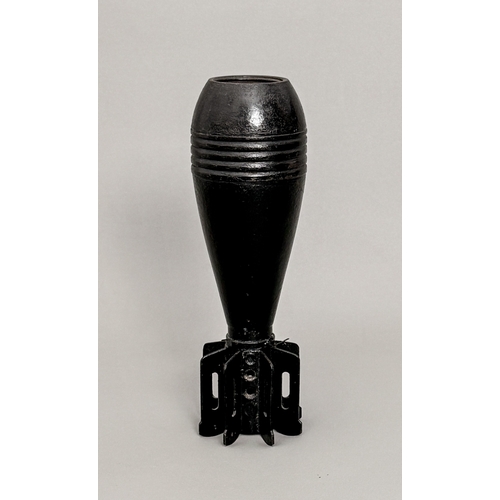 A 20th century deactivated mortar shell with fins - painted black, 19cm ...