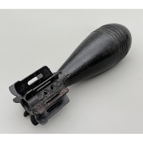 A 20th century deactivated mortar shell with fins - painted black, 19cm ...