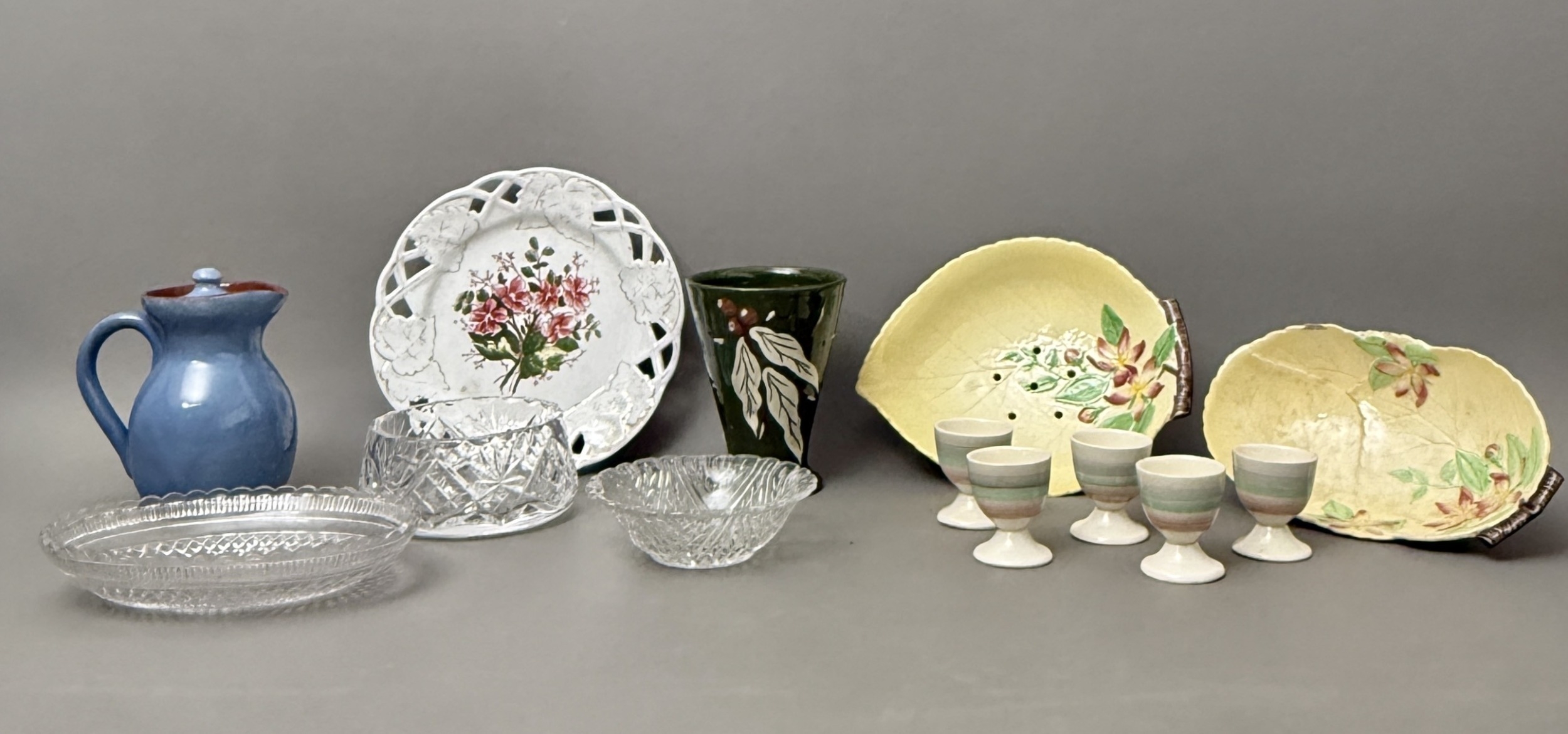 A small group of vintage ceramics and glass - including a set of five ...