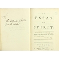 Very Rare Presentation Copy  [Clayton (Bishop Robert)] An Essay on Spirit, 8vo D. (S. Powell, for J.... 