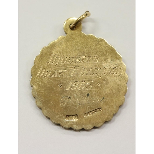 525 - Medal: [Irish Fishing] A 9ct gold circular engraved Medal, the obverse with central Munster Coat of ... 