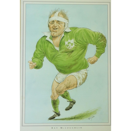 537 - After John Ireland  Rugby: I.R.F.U., a set of five caricature coloured Prints of Irish Rugby Players... 