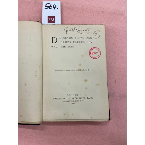 564 - Theosophical Society, Dublin  Association copy: [Russell (Geo.) A.E.] Whitman (Walt) Democratic Vist... 