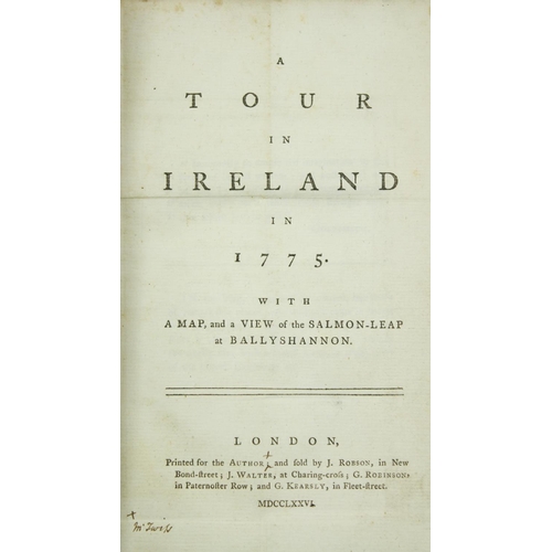 128 - [Twiss (Richard)] A Tour in Ireland in 1775, 8vo, L. 1776, First, fold map frontis & plt., with ... 