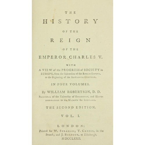 138 - Bindings: Robertson (Wm.) The History of the Reign of the Emperor Charles V., 4 vols. 8vo ... 