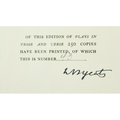 143 - Yeats (W.B.) Plays in Prose and Verse, 8vo N.Y. (The MacMillan Company) 1924, Signed Limited Edn., N... 