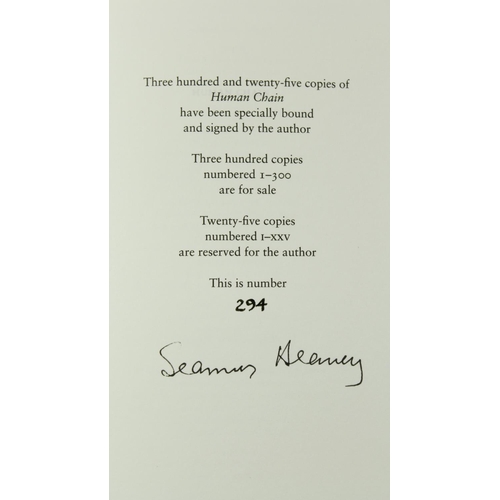 175 - Heaney (Seamus) Human Chain, 8vo L. (Faber & Faber) 2010, Signed Limited Edn., No. 294... 