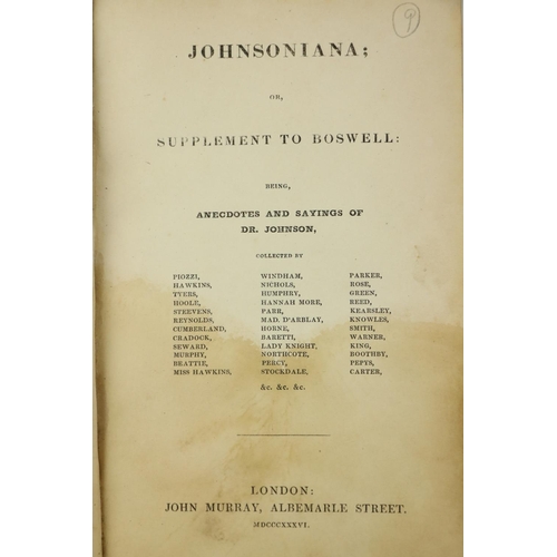 295 - [Samuel Johnson] Johnsoniana; or Supplement to Boswell: Being Anecdotes and Sayings of Dr. Johnson, ... 