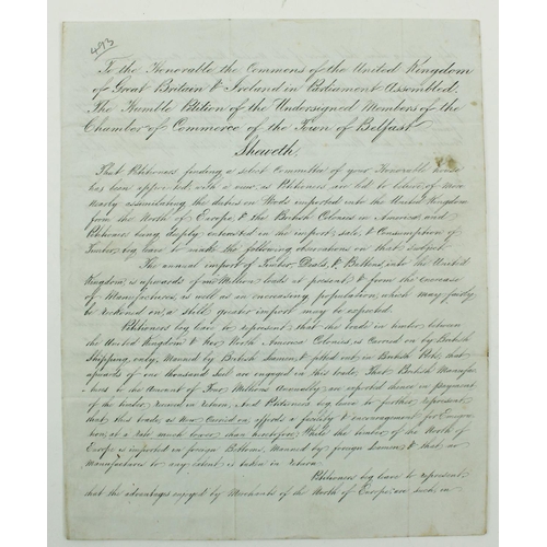 351 - Duties on Timber: Manuscript petition from Belfast Chamber of Commerce to House of Commons 1835... 