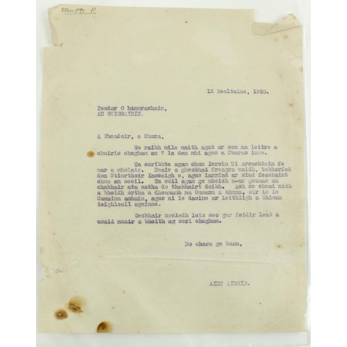 407 - Collins (Michael) An interesting typed letter subscribed ‘Aire Airgid’ [Minister for Finance],  carb... 