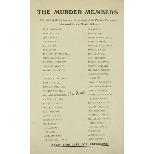 418 - A Fateful Document'The Murder Members' a single folio sheet, verso blank, stating The following are ... 