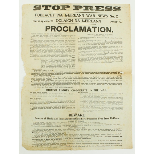 423 - Rare Stop Press - War NewsPeriodical: Poblacht na h-Eireann War News, including No. 2, Oglaigh ... 