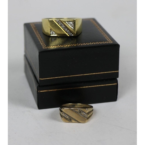 508 - A 9ct gold Gentleman's Ring, with square platform, set with two diamonds; together with a smaller si... 