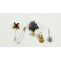 A pair of 9ct gold Earrings; a 14ct gold Pin with enamel decoration, in the shape of a flower head a... 