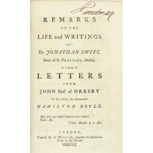 82 - Orrery - Boyle (John, Earl of) Remarks on the Life and Writing of Dr. Jonathan Swift, Dean of St. Pa... 