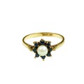 An attractive Ladies gold cluster Ring, with central pearl surrounded by eight sapphires, size Q 1/2... 
