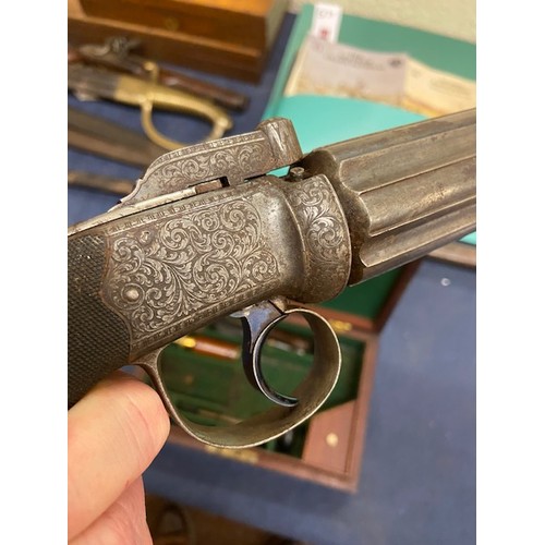 500 - A rare 19th Century James Wilkinson and Son '6 shooter' Percussion hand Gun, with engraved body and ... 