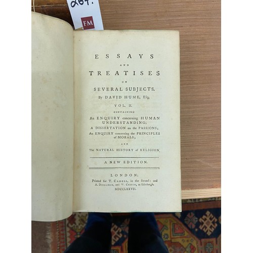 267 - Hume (David) Essays and Treatises on Several Subjects,  2 vols. 8vo L. 1777. New Edn., cont. calf, o... 