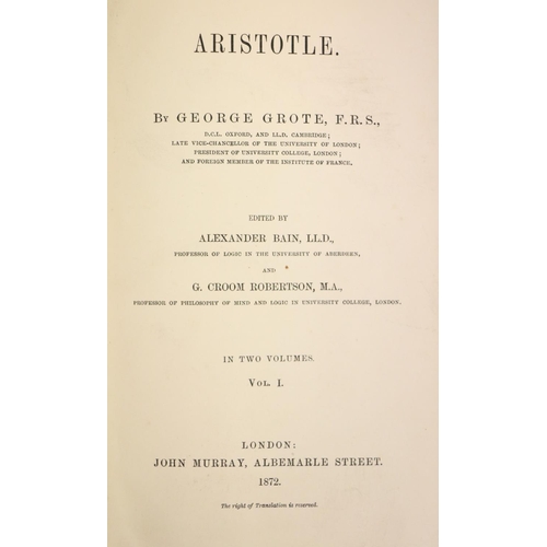 112 - Binding: Grote (George) Aristotle, 2 vols. 8vo L. 1872. Ed. by Alex. Bain, U.& G. Croom Robertso... 