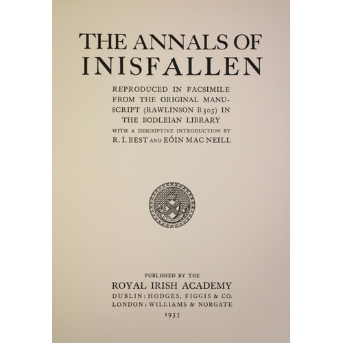 146 - R.I.A.:  Best (R.I.) and MacNeill (Eoin) The Annals of Inisfallen folio D.1933.  First Edn., 57 full... 